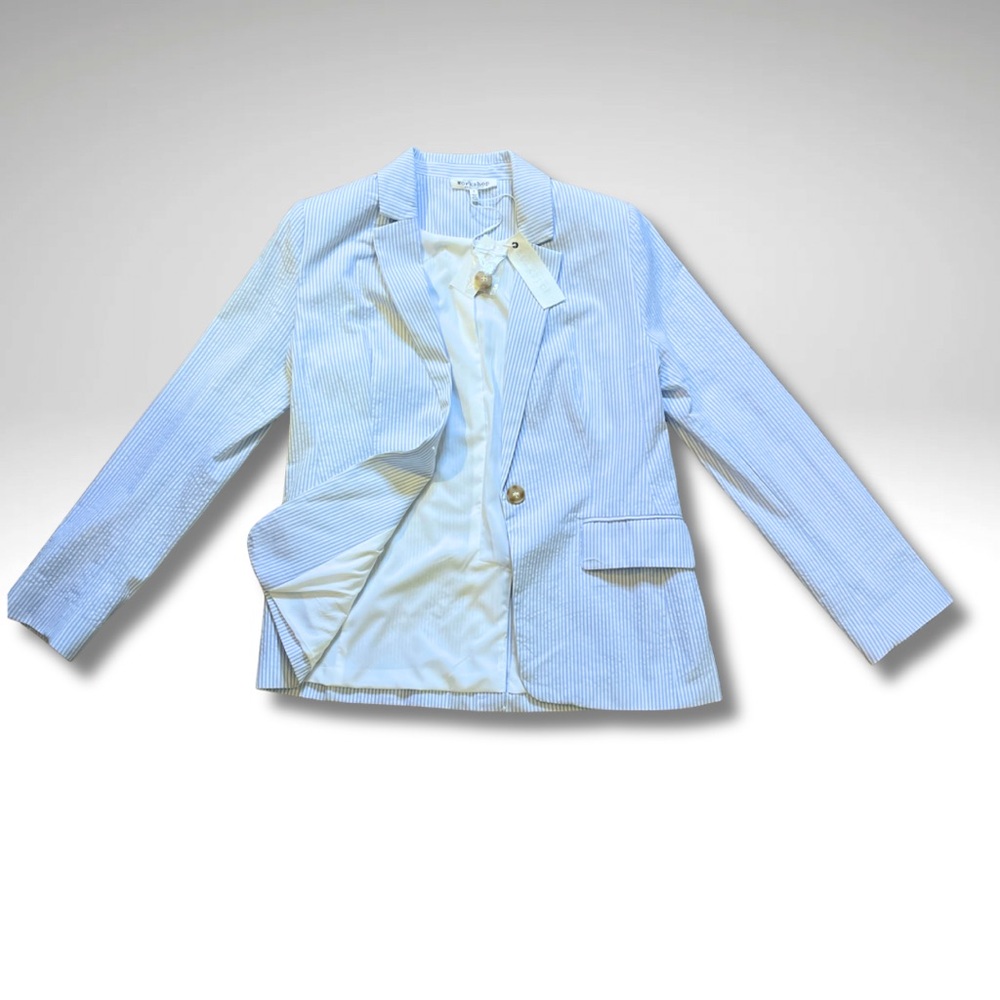 Workshop Republic Clothing Light Blue Striped Women's Blazer